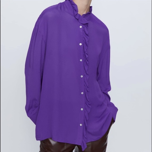 Zara purple flowy Viscose blouse shirt designer clone - Picture 11 of 16